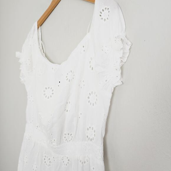 Aqua Ivory White Eyelet Off Shoulder Tiered Mini Dress Swim Cover Up XL NWT - Picture 6 of 9